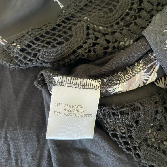 Rose & Olive Mixed Media Black Floral Blouse with Lace Trim - Picture 5 of 7